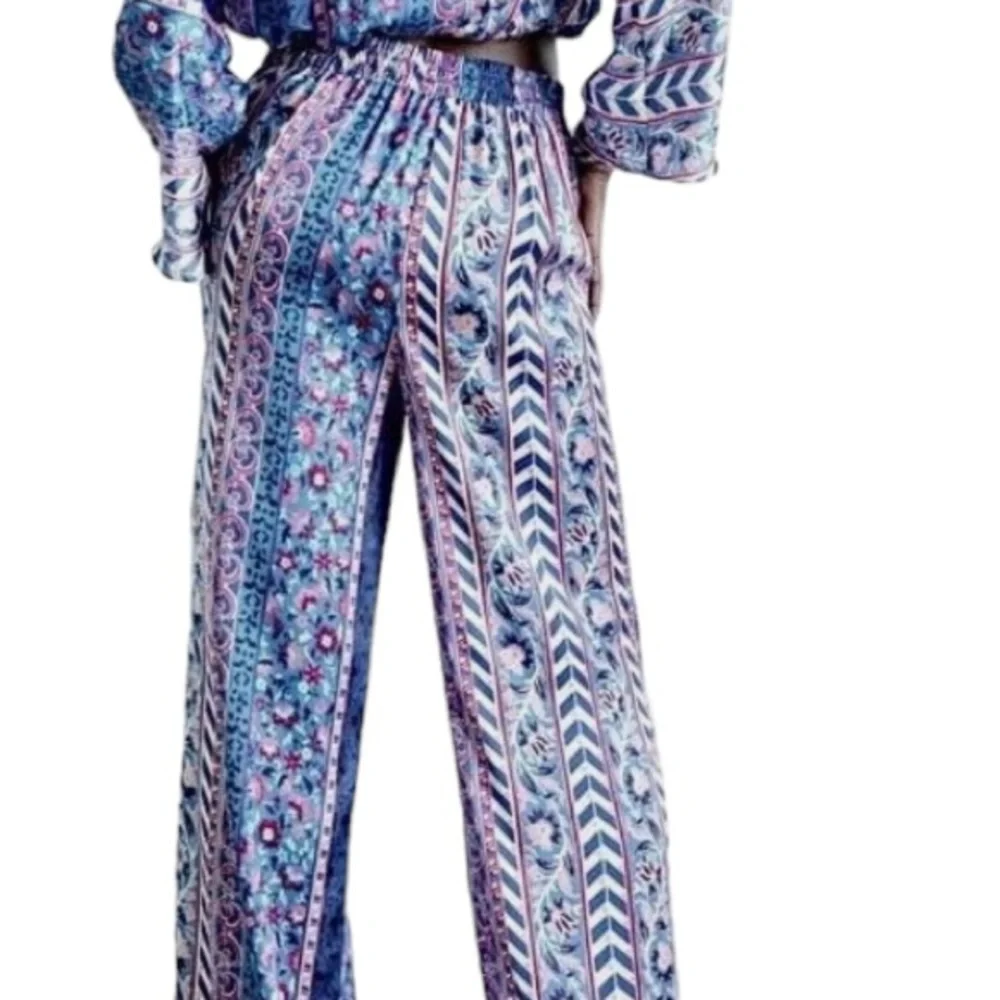 Zara Pants Satin Effect Boho Wide Leg Floral Print Pants Women’s Size XS - Picture 12 of 16